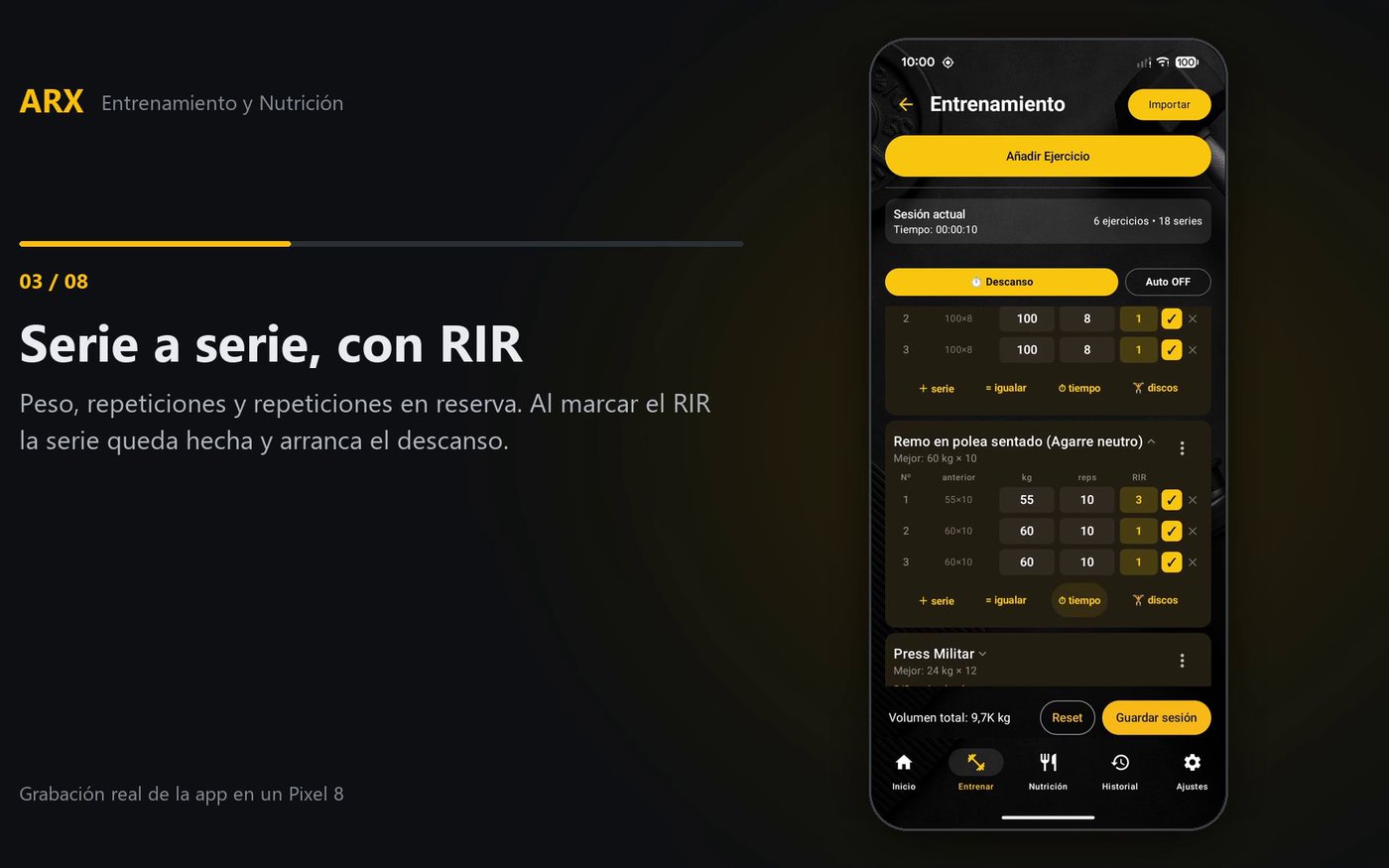 App real de ARX: serie a serie con RIR